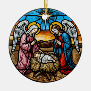 Nativity Scene Stained Glass Ceramic Ornament