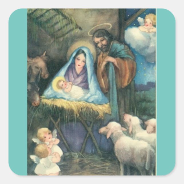 Nativity Scene Vintage Christmas Sticker (Front)