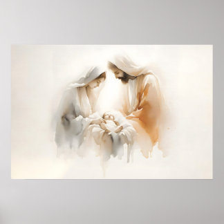 Nativity Scene Watercolor Christian Christmas Art Poster
