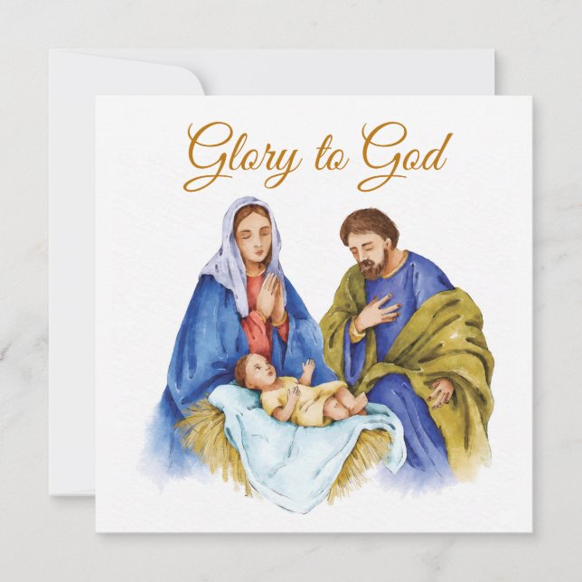 Nativity Scene with Glory to God text Card (Front)