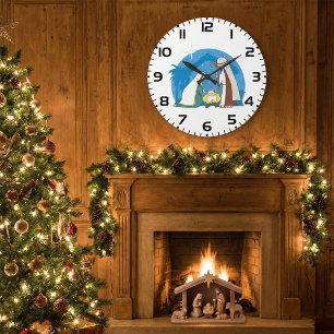 Nativity Scene with Mary Joseph and Baby Jesus Large Clock