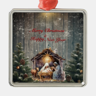 Nativity Serenity: Peaceful Christmas Wishes Metal Ornament