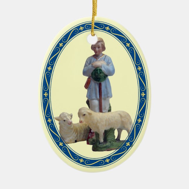 Nativity Shepherd with Sheep Ceramic Ornament (Front)