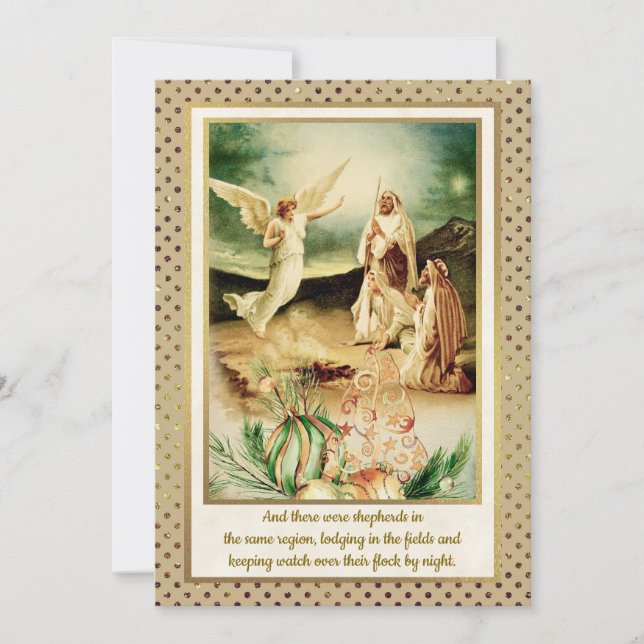 Nativity Shepherds & Angels Golden Christmas Invitation (Front)