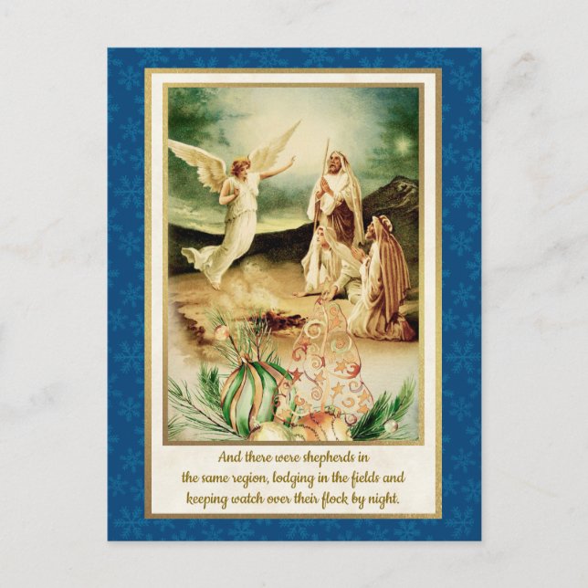 Nativity Shepherds & Angels Golden Christmas Postcard (Front)