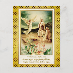 Nativity Shepherds & Angels Golden Christmas Postcard