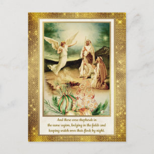 Nativity Shepherds & Angels Golden Christmas Postcard