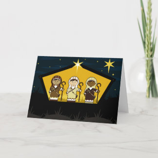 Nativity Shepherds in Stable Card