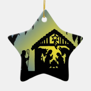 Nativity Silhouette Joy to the World Ceramic Ornament