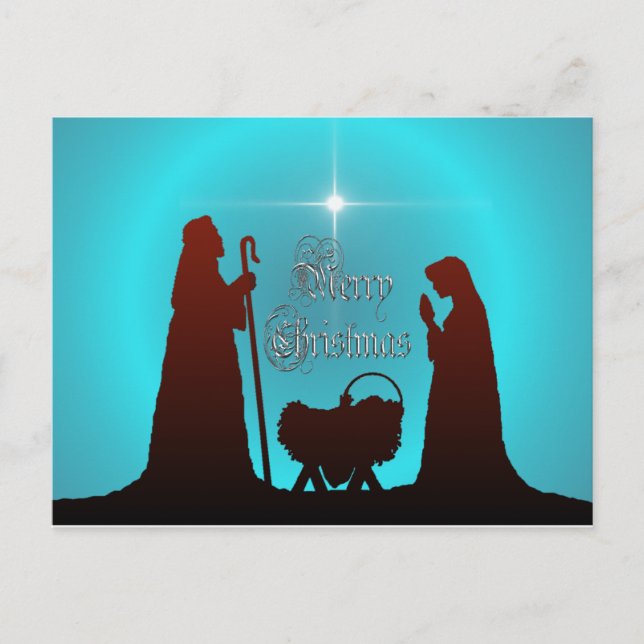 NATIVITY SILHOUETTE, MERRY & STAR by SHARON SHARPE Holiday Postcard (Front)