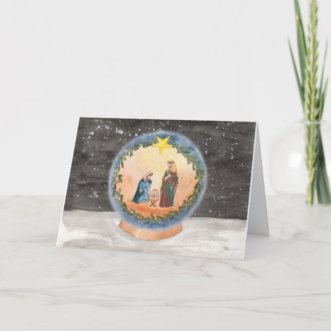 Nativity Snow Globe Christmas Card (Front)