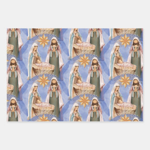 Nativity Stable Scene Pattern Holiday Wrapping Paper Sheet