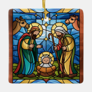 Nativity Stained Glass Art, Birth of Saviour Jesus Ceramic Ornament