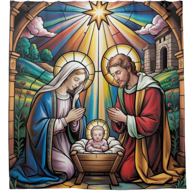 Nativity Stained Glass Art – Holy Family Christmas (Front)