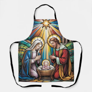 Nativity Stained Glass Art – Holy Family Christmas Apron