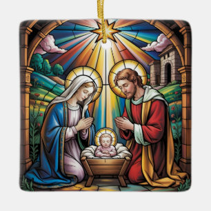 Nativity Stained Glass Art – Holy Family Christmas Ceramic Ornament