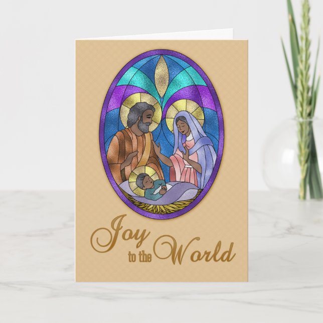 Nativity Stained Glass, Dark Skinned, Christmas Holiday Card (Front)