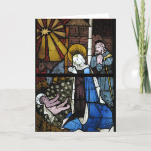 Nativity Stained Glass Jesus Virgin Mary Joseph Holiday Card
