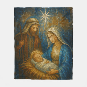 Nativity Stained Glass Mosaic   Holy Family  Fleece Blanket