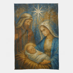 Nativity Stained Glass Mosaic Holy Family Kitchen Towel