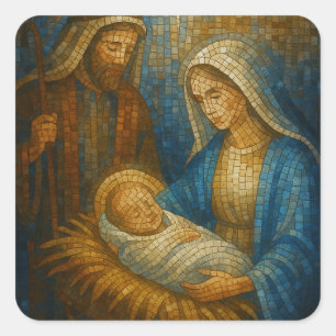 Nativity Stained Glass Mosaic Holy Family Square Sticker