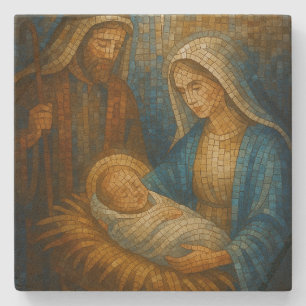 Nativity Stained Glass Mosaic Holy Family Stone Coaster