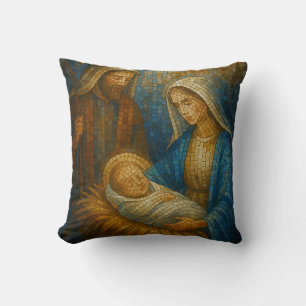 Nativity Stained Glass Mosaic   Holy Family  Throw Pillow