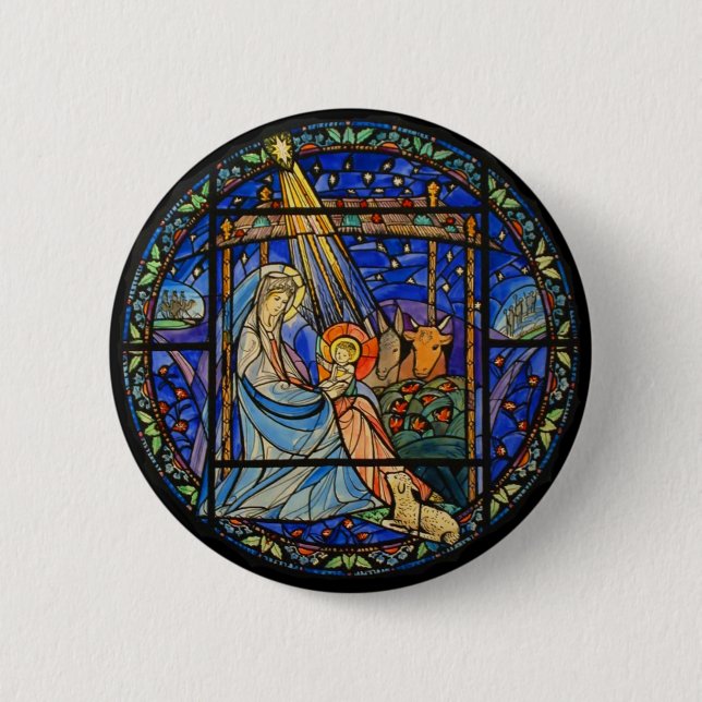 Nativity Stained Glass Window 2 Inch Round Button (Front)