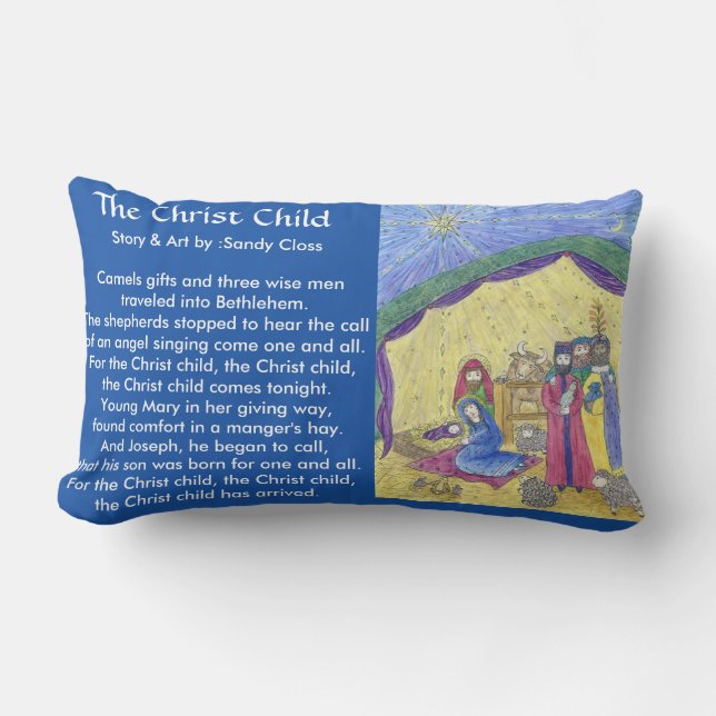 Nativity story Poem front, nativity scene on back Lumbar Pillow (Front)