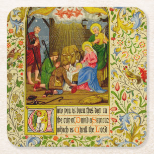 Nativity Unto you is born this day Square Paper Coaster