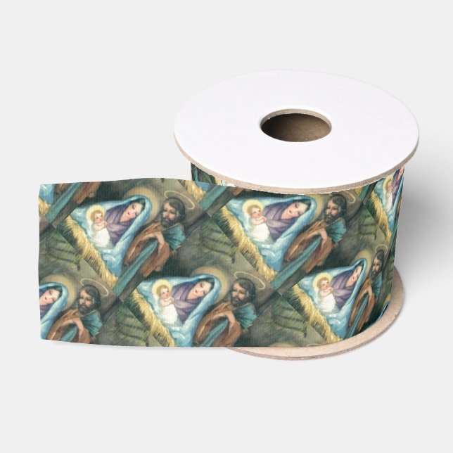 Nativity Vintage Christmas Ribbon Grosgrain Ribbon (Spool)