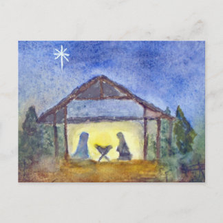 Nativity watercolor postcard