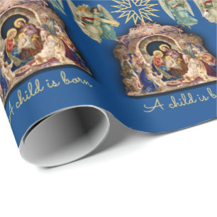 Nativity with Angels Christmas Baby Jesus Quality Wrapping Paper