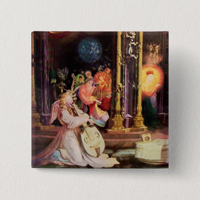 NATIVITY WITH ANGELS - MAGIC OF CHRISTMAS 2 INCH SQUARE BUTTON (Front)