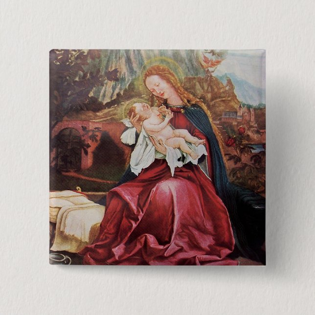 NATIVITY WITH ANGELS - MAGIC OF CHRISTMAS 2 INCH SQUARE BUTTON (Front)