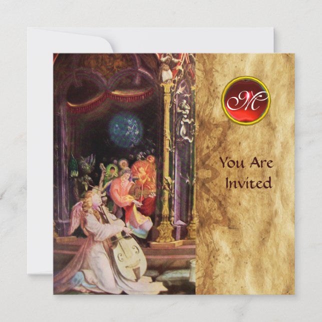 NATIVITY WITH ANGELS - MAGIC OF CHRISTMAS MONOGRAM INVITATION (Front)