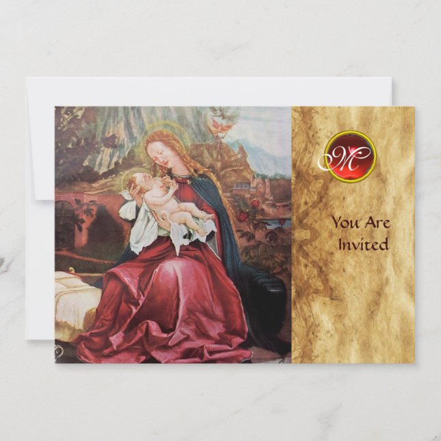 NATIVITY WITH ANGELS - MAGIC OF CHRISTMAS MONOGRAM INVITATION (Front)