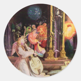 NATIVITY WITH MUSICAL ANGELS - MAGIC OF CHRISTMAS CLASSIC ROUND STICKER