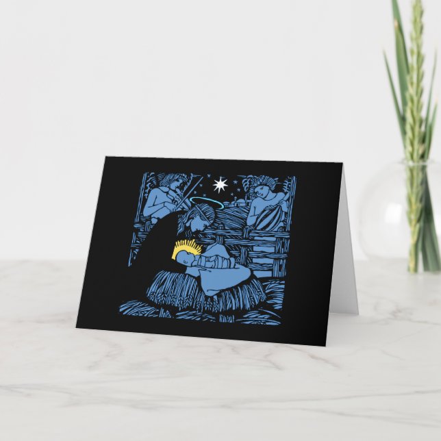 Nativity with Violin Gourd Lute & Free-Arm Swaddle Holiday Card (Front)