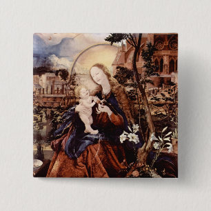 NATIVITY WITH WHITE LILLES - MAGIC OF CHRISTMAS 2 INCH SQUARE BUTTON