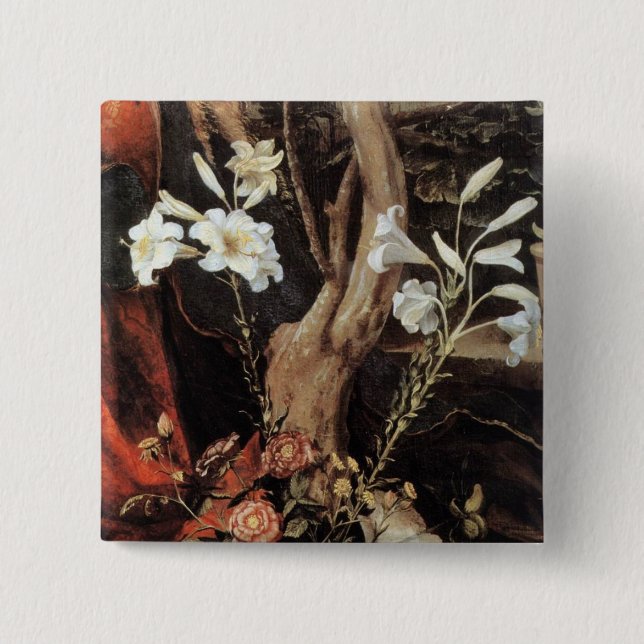 NATIVITY WITH WHITE LILLES - MAGIC OF CHRISTMAS 2 INCH SQUARE BUTTON (Front)