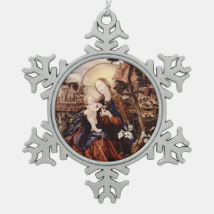 NATIVITY WITH WHITE LILLES - MAGIC OF CHRISTMAS SNOWFLAKE PEWTER CHRISTMAS ORNAMENT