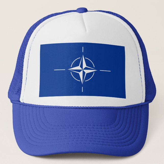 nato flag North Atlantic Treaty Organization Allia Trucker Hat (Front)