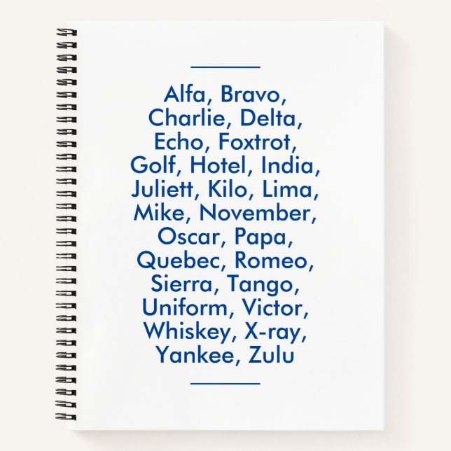 "NATO" phonetic alphabet, Alfa to Zulu Notebook (Front)