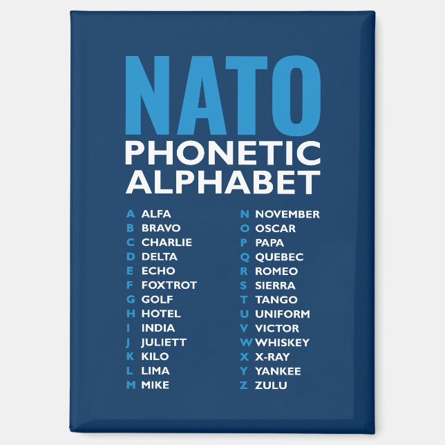 NATO Phonetic Alphabet Alfa-Zulu Magnet (Front)