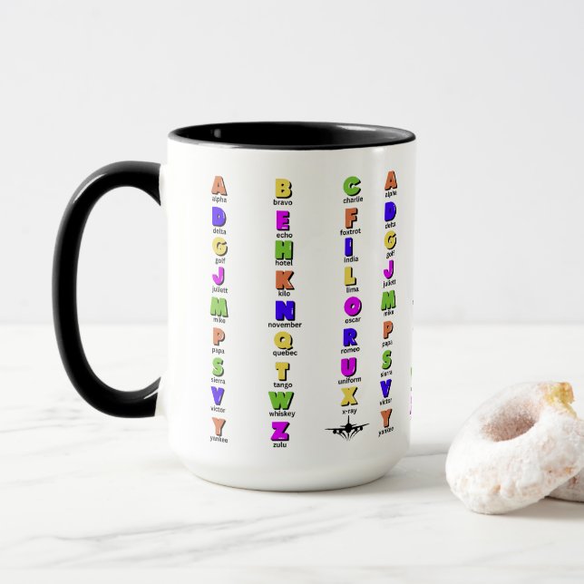 NATO Phonetic Alphabet, Colourful Mug (With Donut)