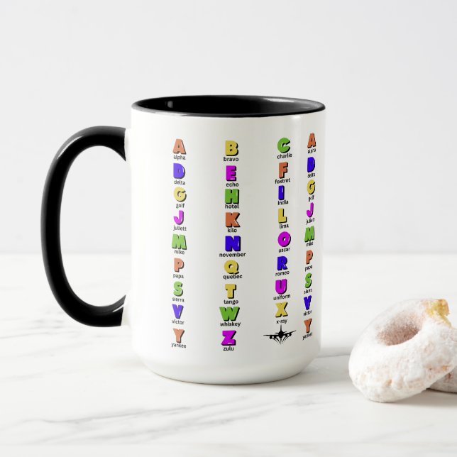 NATO Phonetic Alphabet, Colourful Mug (With Donut)
