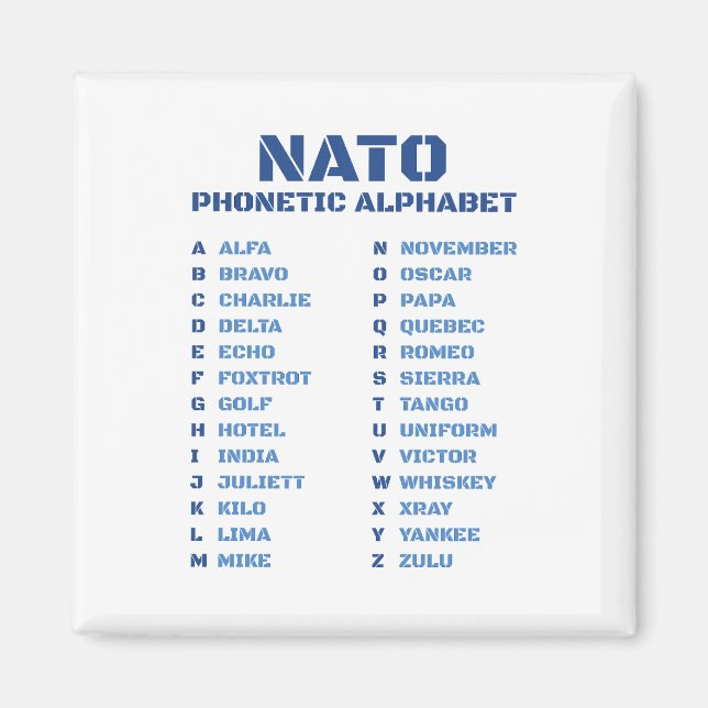 NATO Phonetic Alphabet ICAO Magnet (Front)