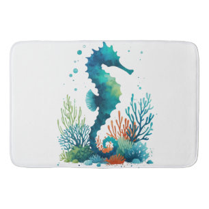 natuical/beach/coastal seahorse art bath mat