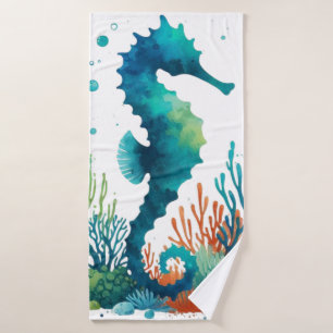 natuical/beach/coastal seahorse art bath towel